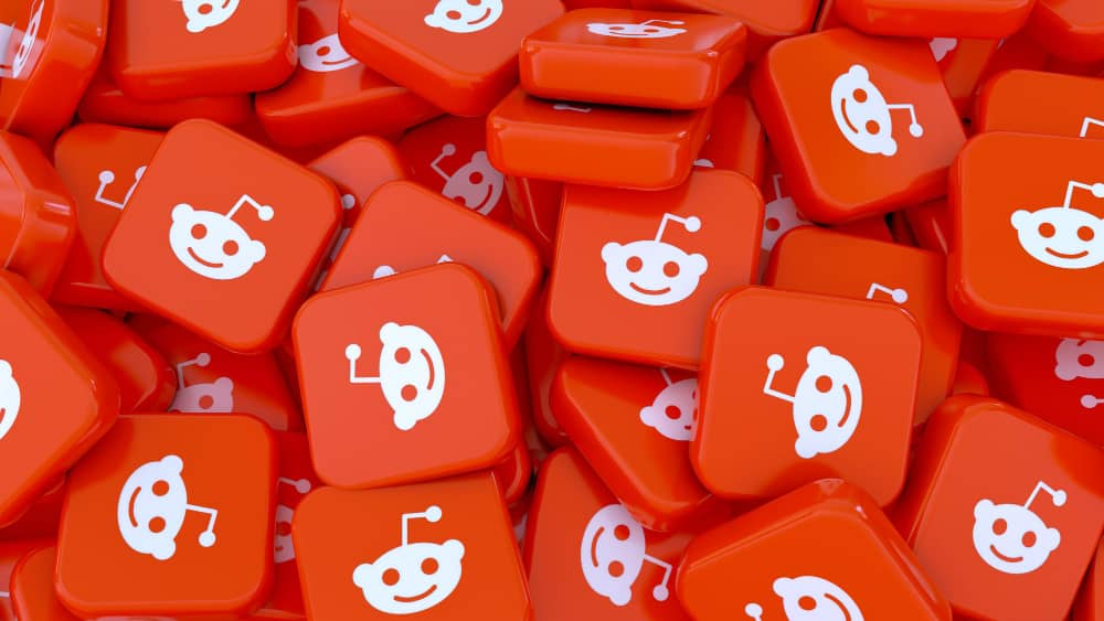 3D Rendering a Lot of reddit39s Square Badges in a Close up View